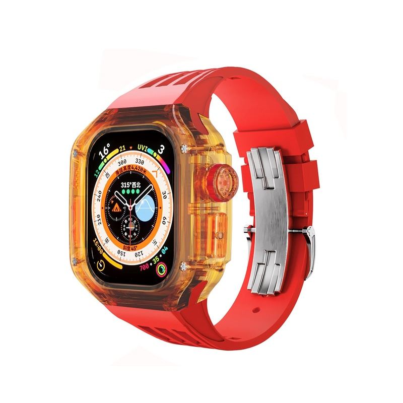 49mm Fluororubber Strap Transparent Protective Case For Apple Watch