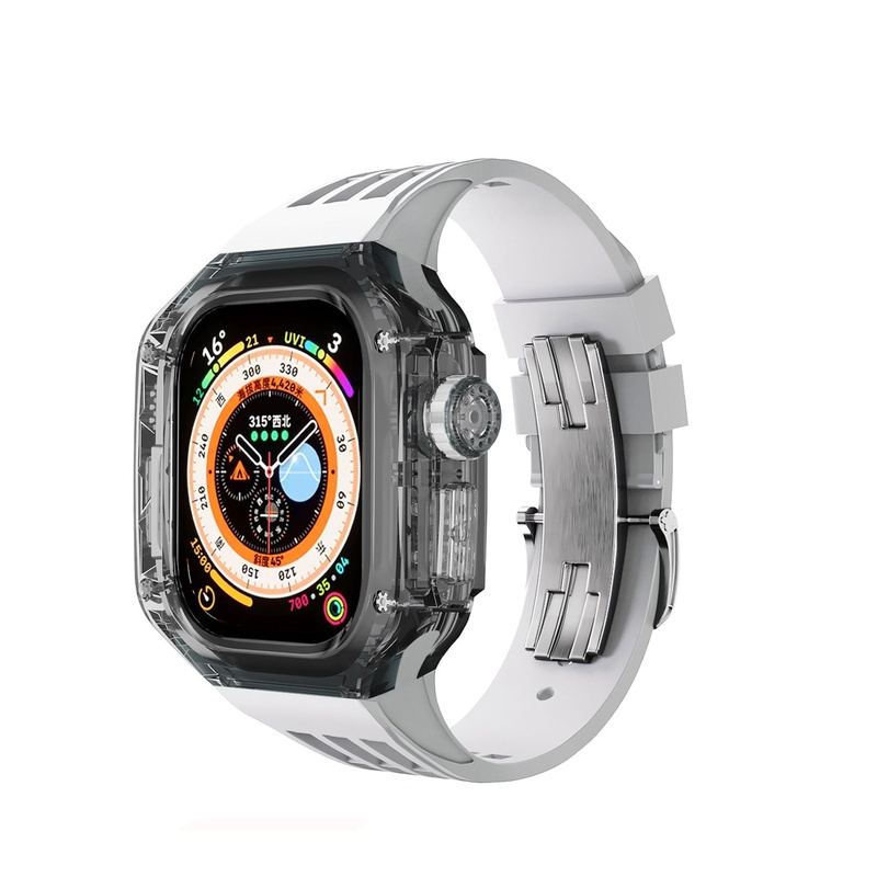 49mm Fluororubber Strap Transparent Protective Case For Apple Watch