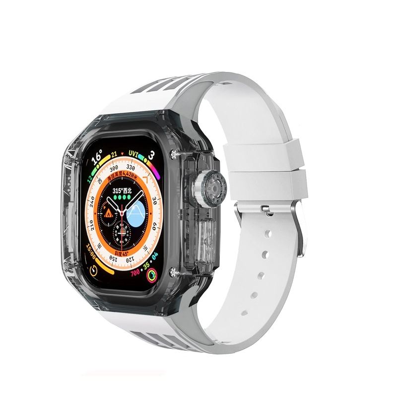 49mm Fluororubber Strap Transparent Protective Case For Apple Watch