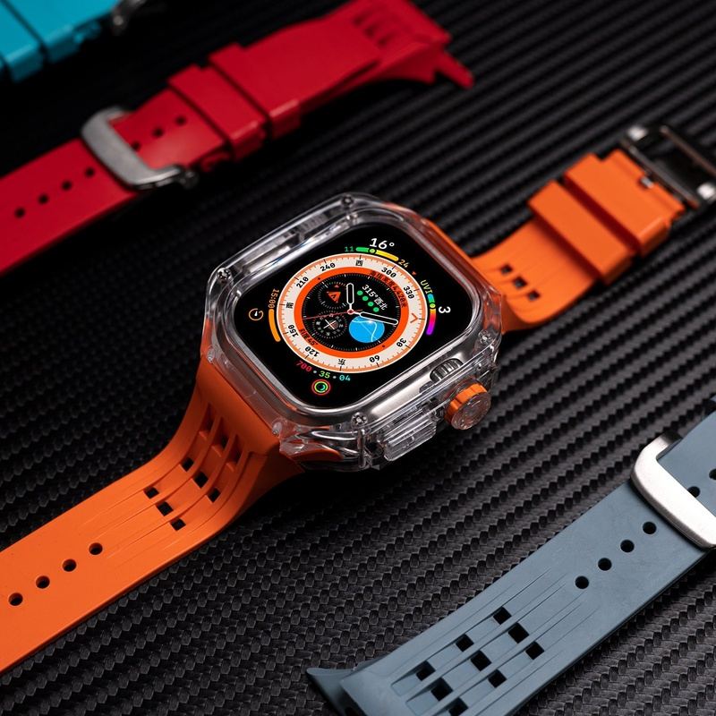 49mm Fluororubber Strap Transparent Protective Case For Apple Watch