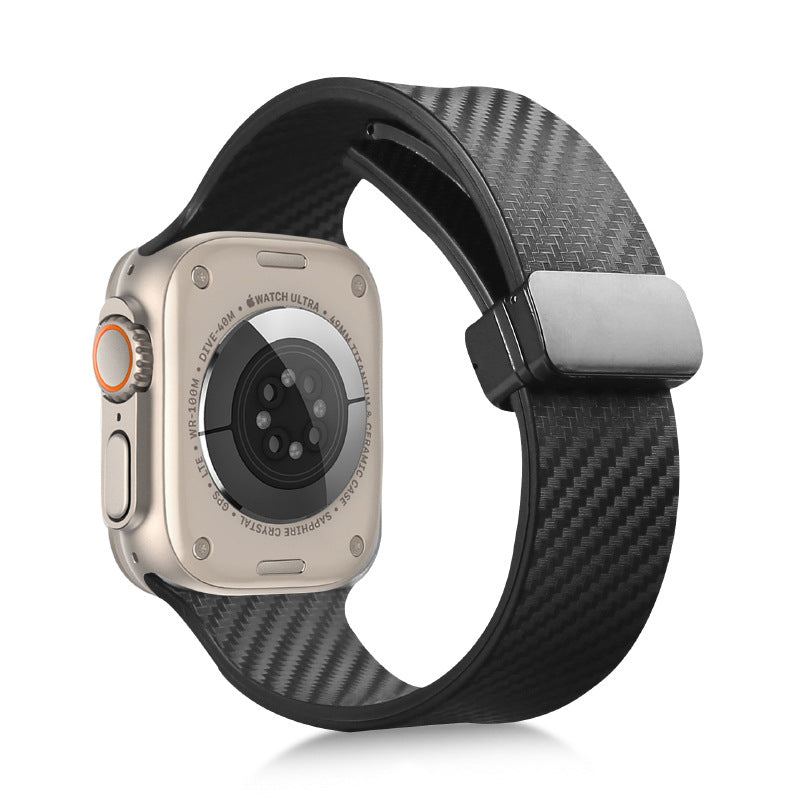 Carbon Fiber Pattern Magnetic Silicone Band For Apple Watch