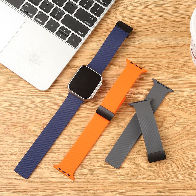 Carbon Fiber Pattern Magnetic Silicone Band For Apple Watch