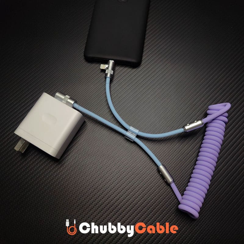 "Color-Blocked Chubby" 2-In-1 90° Elbow Spring Silicone Braided Cable