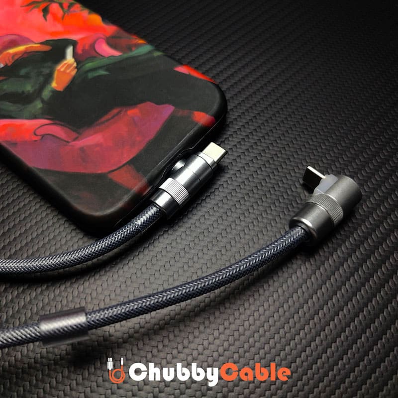 "Color-Blocked Chubby" 2-In-1 90° Elbow Spring Silicone Braided Cable