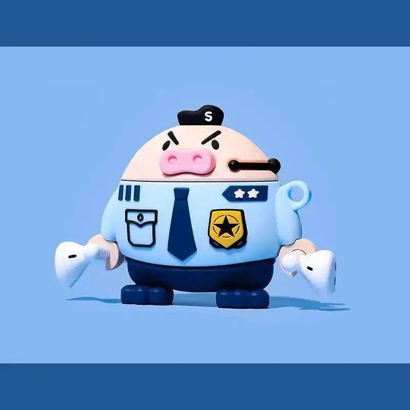 "Cute Pig Police" Creative Silicone AirPods Case