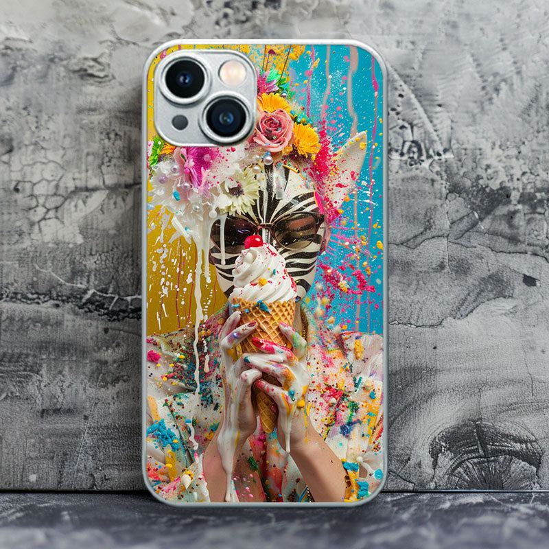 "DazzleZebraIceGuy" Special Designed Glass Material iPhone Case