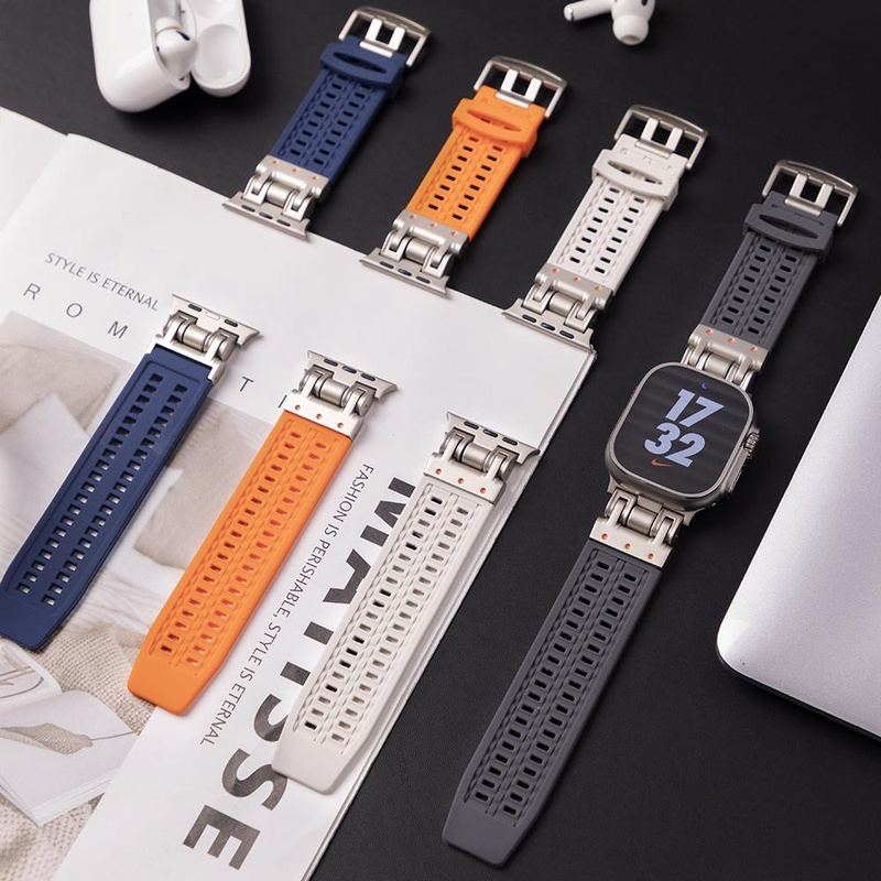 Double Buckle Silicone Band With Zinc Alloy Connector For Apple Watch