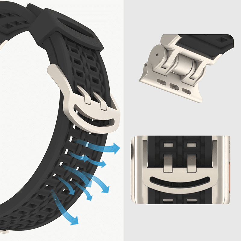 Double Buckle Silicone Band With Zinc Alloy Connector For Apple Watch