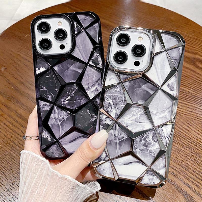 Electroplated Marble Case with Shock Protection for iPhone 16