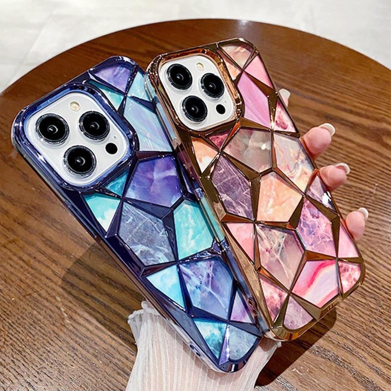 Electroplated Marble Case with Shock Protection for iPhone 16