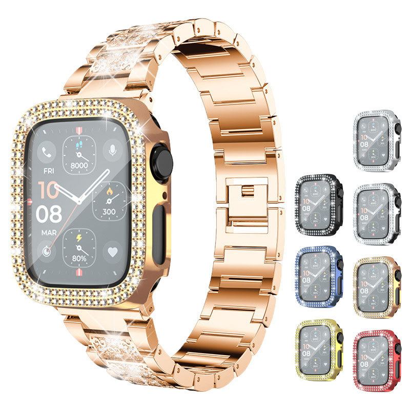 Electroplating Solid Double Row Diamond Protective Case Suitable For Apple Watch