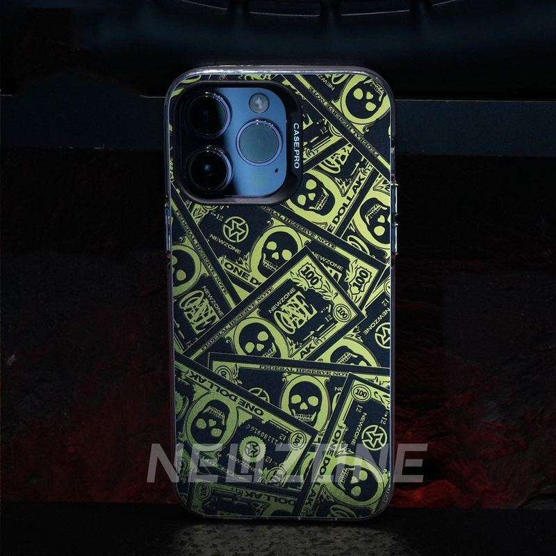 Embossed Series-Skull Banknote Silver Hot Stamping Full Cover Shockproof iPhone Case