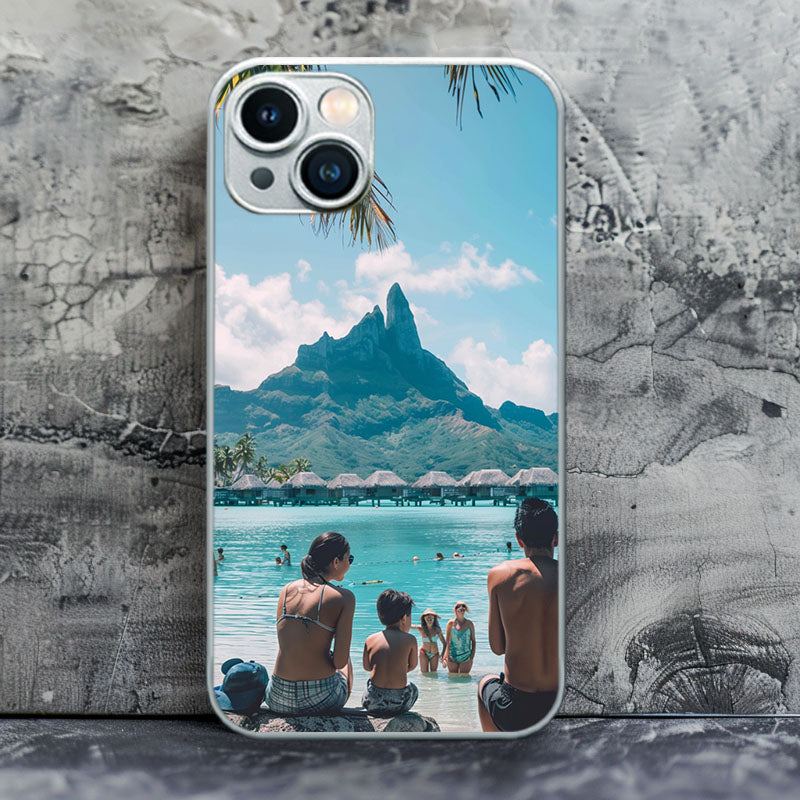 "FamilyBeachRockRelax" Special Designed Glass Material iPhone Case