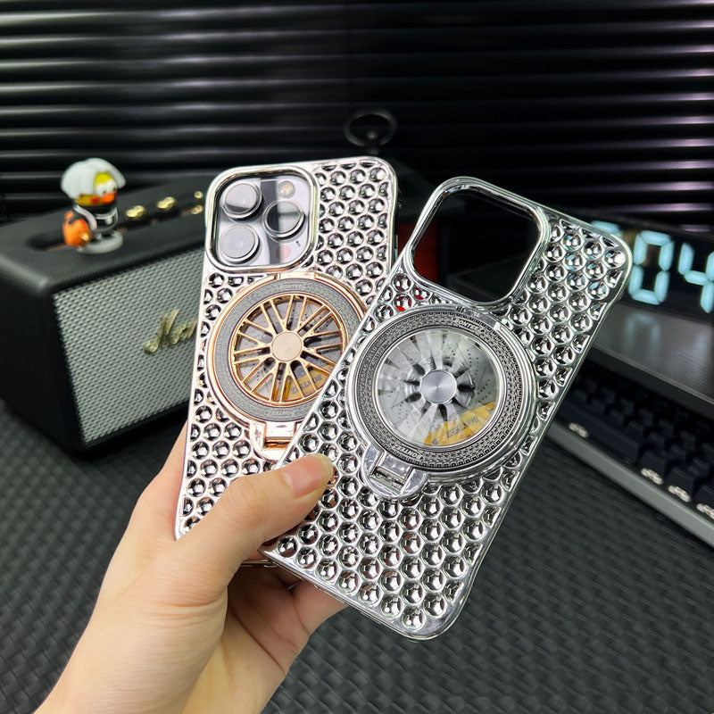 Honeycomb Magnetic Heat Dissipation Gyro Bracket Electroplating Frosted Phone Case For iPhone