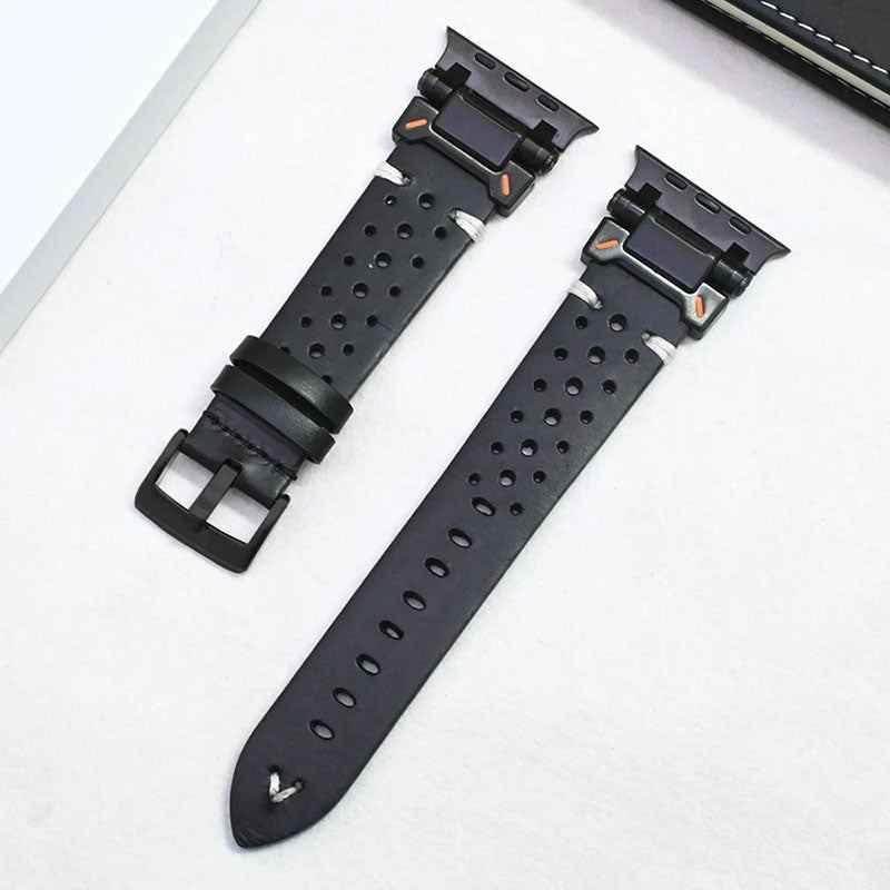 Leather Mechanical Metal Pin Buckle Band For Apple Watch