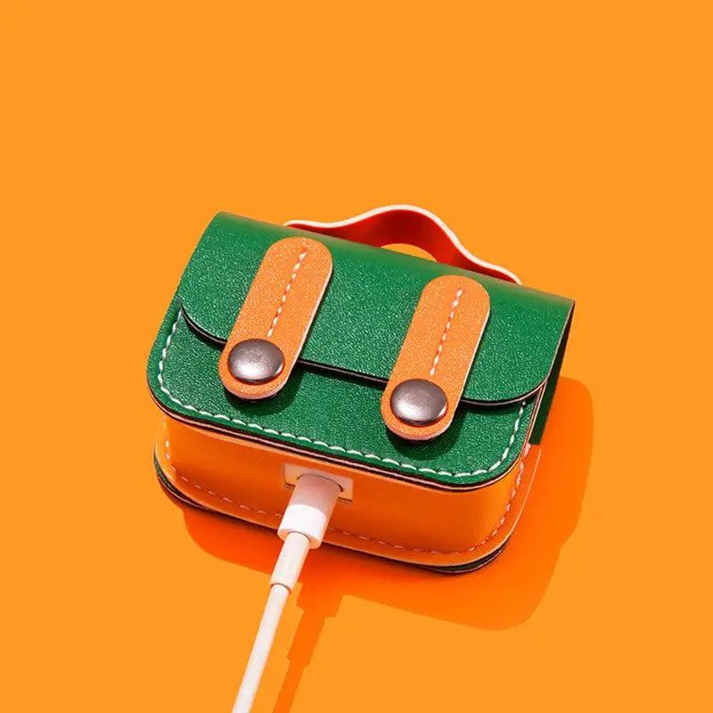 "Leather School Bag" Creative Silicone AirPods Case