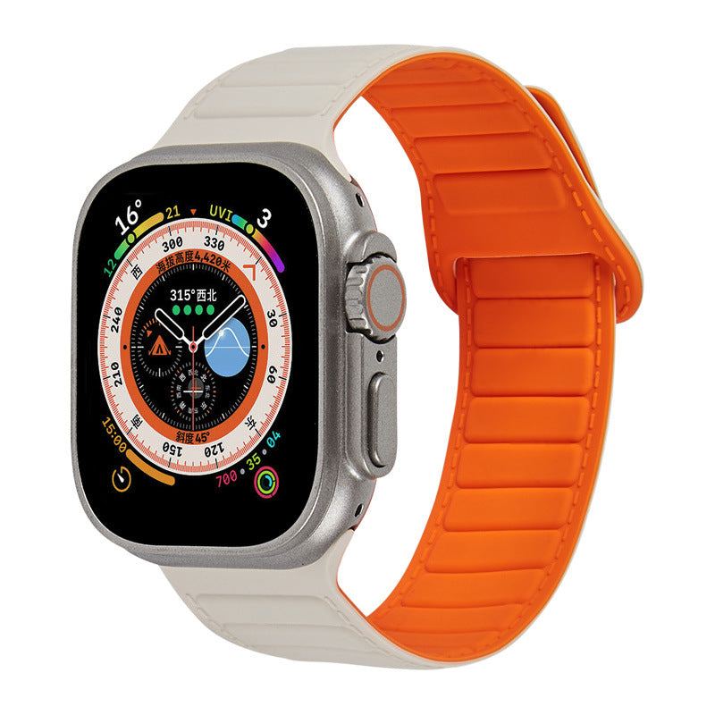 Leather Textured Silicone Magnetic Band For Apple Watch