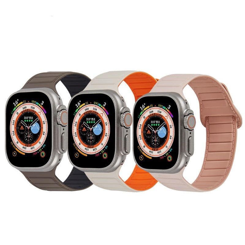 Leather Textured Silicone Magnetic Band For Apple Watch