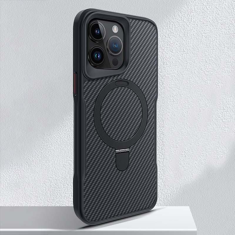 Magnetic Carbon Fiber Pattern Phone Case with Invisible Stand