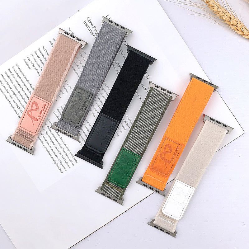 Outdoor Leather Label Nylon Band For Apple Watch