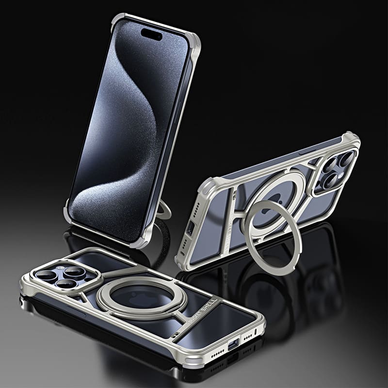 Skeletonized Metal Magnetic Phone Case with Stand