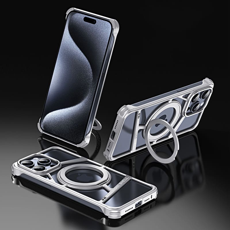 Skeletonized Metal Magnetic Phone Case with Stand