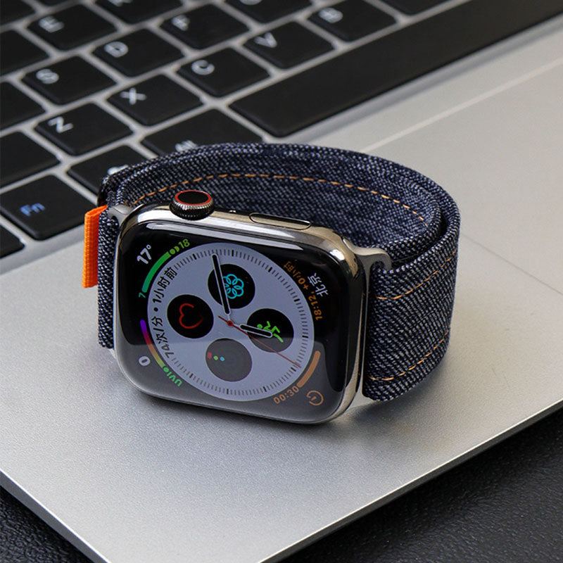 "Sporty Denim" Canvas Woven Velcro Band For Apple Watch