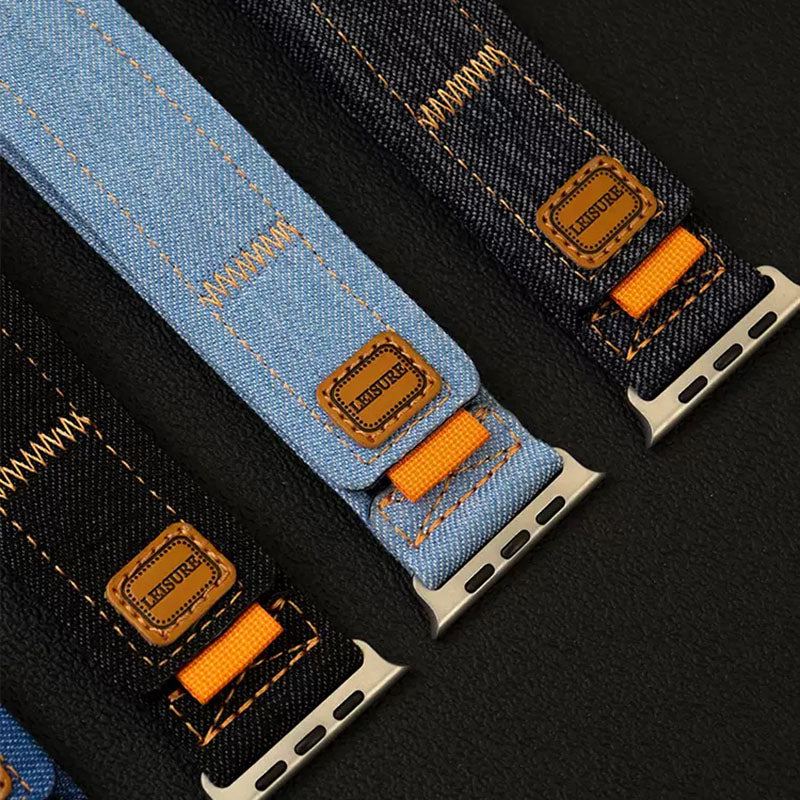 "Sporty Denim" Canvas Woven Velcro Band For Apple Watch