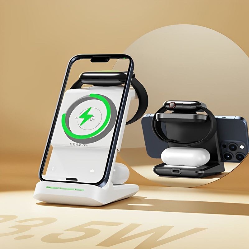 Three-in-One Adjustable Holder And Magnetic Wireless Fast Charger