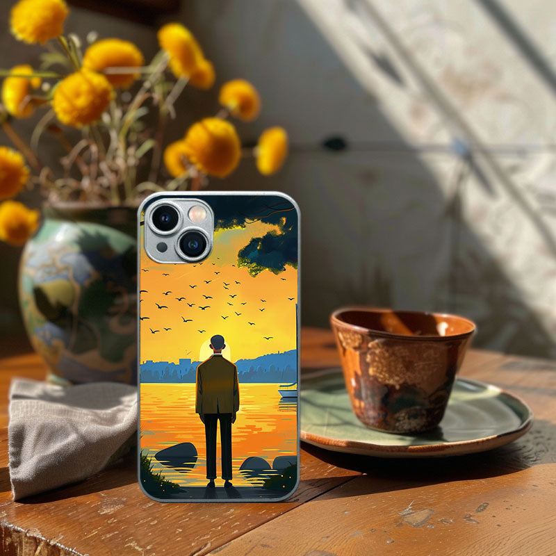 "SunsetLoneWatcher" Special Designed Glass Material iPhone Case